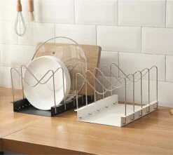 Merkloos RVS Pannenrek Verstelbaar- Pannenhouder -Dekselhouder -Keukenorganizer - Snijplankhouder- Zwart -Thuisopslag 1200x1074 6