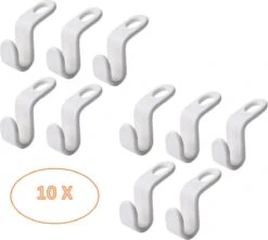 FSW-Products - 10 Stuks - Kledinghaakjes - Kledinghaak - Haken Voor Kledingkast - Hanger - Kleding - Wit - Ruimte Maken