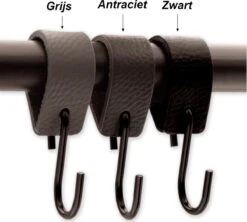 Brute Strength - Leren S-haak Hangers - Zwart - 4 Stuks - 12,5 X 2,5 Cm – Zwart Zilver – Leer - Handdoekhaakjes - Ophanghaken – Kapstokhaak -Thuisopslag 1200x1077 2