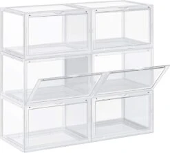Songmics Schoendozen, Set Van 6 Stapelbare Schoen Organizers - Transparant Plastic - 46, 36 X 28 X 22 Cm
