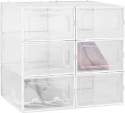 Navaris 6x Stapelbare Doorzichtige Schoenendoos - Van Kunststof - Met Deurtjes - Transparant