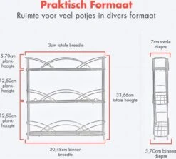 KitchenBrothers Kruidenrek - Staand - Voor 21 Potjes - 3 Laags - Chroom -Thuisopslag 1200x1081