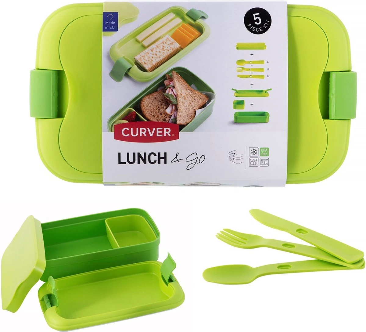 Curver Lunch&Go - Vershouddoos - Lunchbox - Inclusief Bestek - 2/3 Compartimenten - Groen 15 Curver Lunch&Go - Vershouddoos - Lunchbox - Inclusief Bestek - 2/3 Compartimenten - Groen - Afbeelding 14