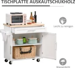 HOMCOM Keukentrolley Rolbare Serveerwagen Keuken Trolley Voor Keuken Woonkamer Eetkamer 801-178 -Thuisopslag 1200x1090 2