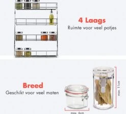 KitchenBrothers Ophangbaar Kruidenrek Voor 32 Kruidenpotjes - Spice Rack – Keuken Rek - Kruiden Organizer - Specerijen Opbergen - 4 Laags - 40 X 6.3 X 50 Cm - RVS 14 KitchenBrothers Ophangbaar Kruidenrek Voor 32 Kruidenpotjes - Spice Rack – Keuken Rek - Kruiden Organizer - Specerijen Opbergen - 4 Laags - 40 X 6.3 X 50 Cm - RVS -Thuisopslag 1200x1093