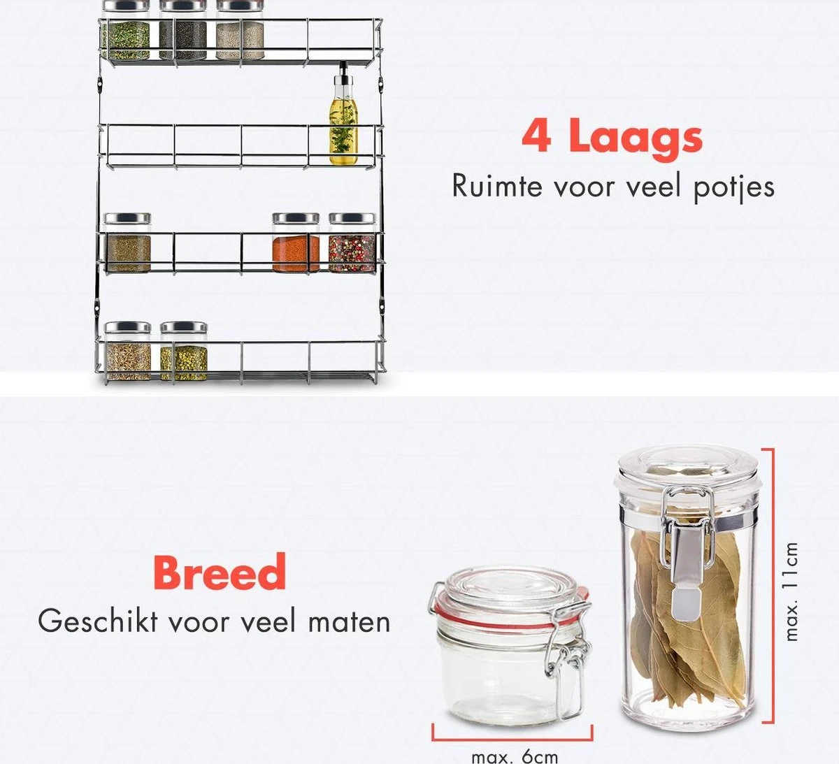 KitchenBrothers Ophangbaar Kruidenrek Voor 32 Kruidenpotjes - Spice Rack – Keuken Rek - Kruiden Organizer - Specerijen Opbergen - 4 Laags - 40 X 6.3 X 50 Cm - RVS 8 KitchenBrothers Ophangbaar Kruidenrek Voor 32 Kruidenpotjes - Spice Rack – Keuken Rek - Kruiden Organizer - Specerijen Opbergen - 4 Laags - 40 X 6.3 X 50 Cm - RVS - Afbeelding 6
