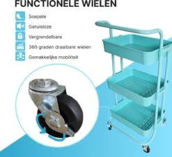 O'DADDY® Keukentrolley Op Wieltjes - Serveerwagen - Keukentrolley Blauw - Verrijdbaar En Vast - 3 Lagen - 86 X 43 X 36 Cm -Thuisopslag 1200x1097 7