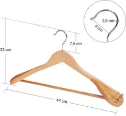TopHangers [Set Van 6] - Scherp Geprijsde! Mooi Afgewerkte Blank Gelakte Houten Jashangers / Kostuumhangers / Kledinghangers Met Extra Dikke Schouderkop -Thuisopslag 1200x1100 1