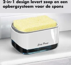 Zeeppomp - 2 In 1 - Sponshouder - Zeepdispenser - Afdruiprek - Inclusief Spons - Aanrecht - Keukenaccessoire - Gootsteen - Gadgets - Dreft -Thuisopslag 1200x1104 2