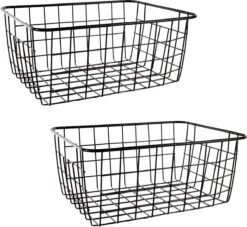 Merkloos Set Van 2x Stuks Industriele Zwarte Opbergmanden/draadmanden 18 X 24 X 10 Cm - Kastmandjes Sokkenmandje - Opbergmanden - Keukenmandjes