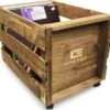 United Entertainment - Vintage Houten Krat Voor 100 Vinyl Platen – LP Krat Hout Op Wielen – 46x34x36 Cm - Bruin
