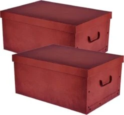 Excellent Houseware Pakket Van 2x Stuks Opbergbox/opbergdoos Van Stevig Karton In De Kleur Roodbruin Leer Motief In Formaat 51 X 37 X 24 Cm Met Deksel En Handgrepen
