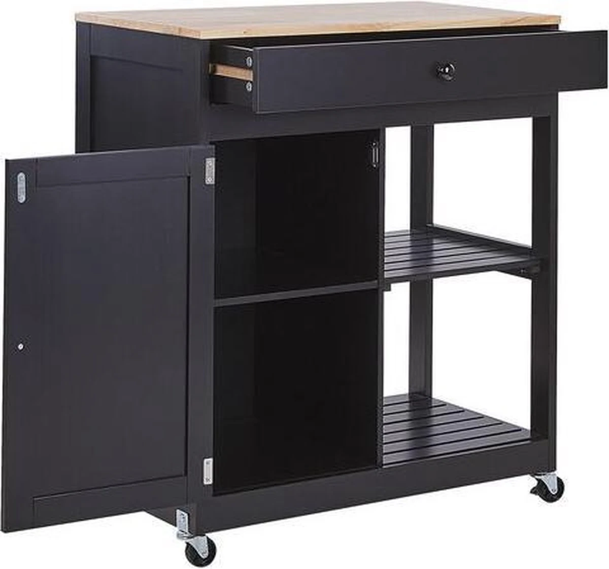 Beliani TRAPANI - Keukentrolley - Zwart - MDF 6 Beliani TRAPANI - Keukentrolley - Zwart - MDF - Afbeelding 4