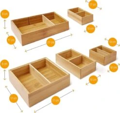 Amazy Lade Organiser Van 100% Bamboe (5-delig) | Organiser Systeem Bestaande Uit 5 Organiser Boxen Voor Het Opbergen Van Gebruiksvoorwerpen In Bureau, Keuken, Badkamer En Kantoor - Flexibel En Verstelbaar -Thuisopslag 1200x1124 1