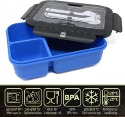 IFancy LUNCHBOX YUMMY - Bento Box 1500ml + Bestek - 3 Compartimenten - BPA Vrij & Lekvrij - Vaatwasser Magnetron & Vriezer - Lunch Box Voor Kinderen & Volwassenen (Blauw) 10 IFancy LUNCHBOX YUMMY - Bento Box 1500ml + Bestek - 3 Compartimenten - BPA Vrij & Lekvrij - Vaatwasser Magnetron & Vriezer - Lunch Box Voor Kinderen & Volwassenen (Blauw) -Thuisopslag 1200x1125