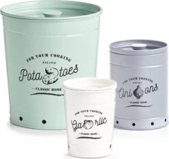 Voorraad/bewaar Emmers 3 Stuks Voor Knoflook, Ui En Aardappel 12/18/21 Cm In Set - Zeller - Keukenbenodigdheden - Keukendecoratie/accessoires - Voorraadblikken/emmers - Knoflook/ui/aardappel Emmers