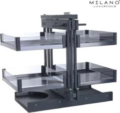 Milano Luxurious® Magic Corner - Hoek Keukenkast Organizer- Uitschuiflades - 4 Plateaus, 2 Levels - 48 X 87 X 58 Cm - Deurbreedte 40 Cm – Antraciet -Thuisopslag 1200x1126 3