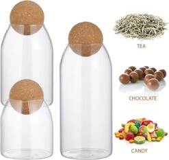 Igoods Helderglazen - Voorraadpot Met Kurkbal - Thee- En Koffiebus Met Bolvormig Houten Deksel - Voedselblikken - Keukenopslag - Opslagpotten -Thuisopslag 1200x1132