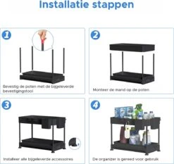 Organess- Gootsteenkast Organizer - Keukenkast Organizer - Keuken Organizer - Uitschuifbaar - Lade Organizer - Aanrecht Organizer - Aanrecht Organiser - Kast Organizer - Badkamer Organizer - Zwart -Thuisopslag 1200x1132 5