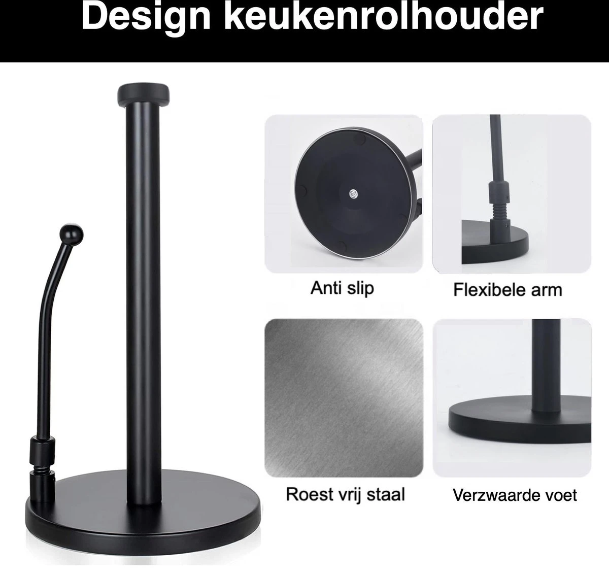Keukenrolhouder Keuken Accessoires Keukenpapier Houder Zwart RVS 8 Keukenrolhouder Keuken Accessoires Keukenpapier Houder Zwart RVS - Afbeelding 6