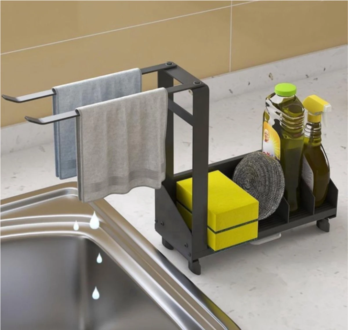 Nolad® - Aanrecht Organizer - 2 Armig- Vaatdoekhouder - Gootsteen Organizer - Keukenrek 5 Nolad® - Aanrecht Organizer - 2 Armig- Vaatdoekhouder - Gootsteen Organizer - Keukenrek - Afbeelding 3