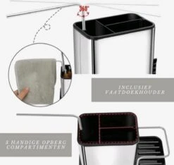 Merkloos Gootsteen Organizer - Vaatdoekhouder - Afdruipbakje - Inclusief Brusher - Keuken Organizers - RVS -Thuisopslag 1200x1138 4
