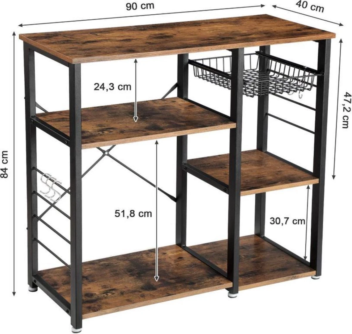 MIRA Home - Opbergrek - Keukenrek - Industrieel - Hout/Metaal - 90x40x84 4 MIRA Home - Opbergrek - Keukenrek - Industrieel - Hout/Metaal - 90x40x84 - Afbeelding 2
