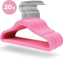 ACAZA 20 Stuks Kinder Kledinghangers Met Fluwelen Bekleding - Kledinghangers Voor Kindjes Of Babies - Roze