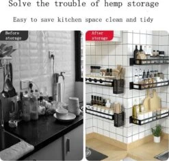 Merkloos Kruidenrek / Opbergrek - RVS - Perforatievrij Aan De Muur Gemonteerd - 50x13x6 Cm - Zwart -Thuisopslag 1200x1140 1