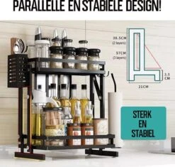 TammaT - Kruidenrek - Kruidenrek Staand - Inklapbare Keukenrek - 3-laags 35x21x56,5CM - Keuken Organizer - Aanrecht Organizer - Keuken Opslag - Roestvrij Staal - Opbergrek - Keuken Organizers - Roestvrij En Krasvrij -Thuisopslag 1200x1140