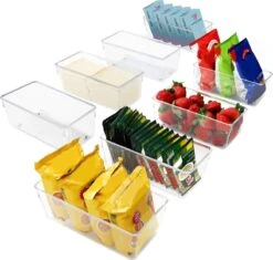 Kurtzy Keuken Koelkast & Kast Opslag Trays (8 Pak) – 20cm In Lengte – Helder Plastic Koelkast Trommels – Badkamer, Berging, Lade, Diepvries En Huis Opslag Organiser Containers