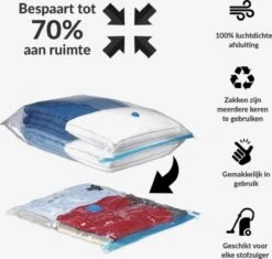 Merkloos 4X Vacuüm Opbergzakken/1xL 70x120cm/4xM60x80cm/4x S 50x60cm/Vacuum Storage Bags/Opbergtassen/Vacuümzakken