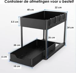 Joyage Keukenkast Organizer Uitschuifbaar – Ladekast - Opbergrek - Aanrecht Organiser – Keuken Organizers - Ladeblok - Kast Organizer - Organizer Lade Organizer - Zwart - Gootsteen Organizer - Gootsteenkast Organizer - Keukenrek - Badkamer Organizer -Thuisopslag 1200x1142 5