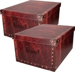 Excellent Houseware Pakket Van 2x Stuks Opbergbox/opbergdoos Van Stevig Karton In De Kleur Roodbruin Leer Motief In Formaat 51 X 37 X 24 Cm Met Deksel En Handgrepen -Thuisopslag 1200x1143 4