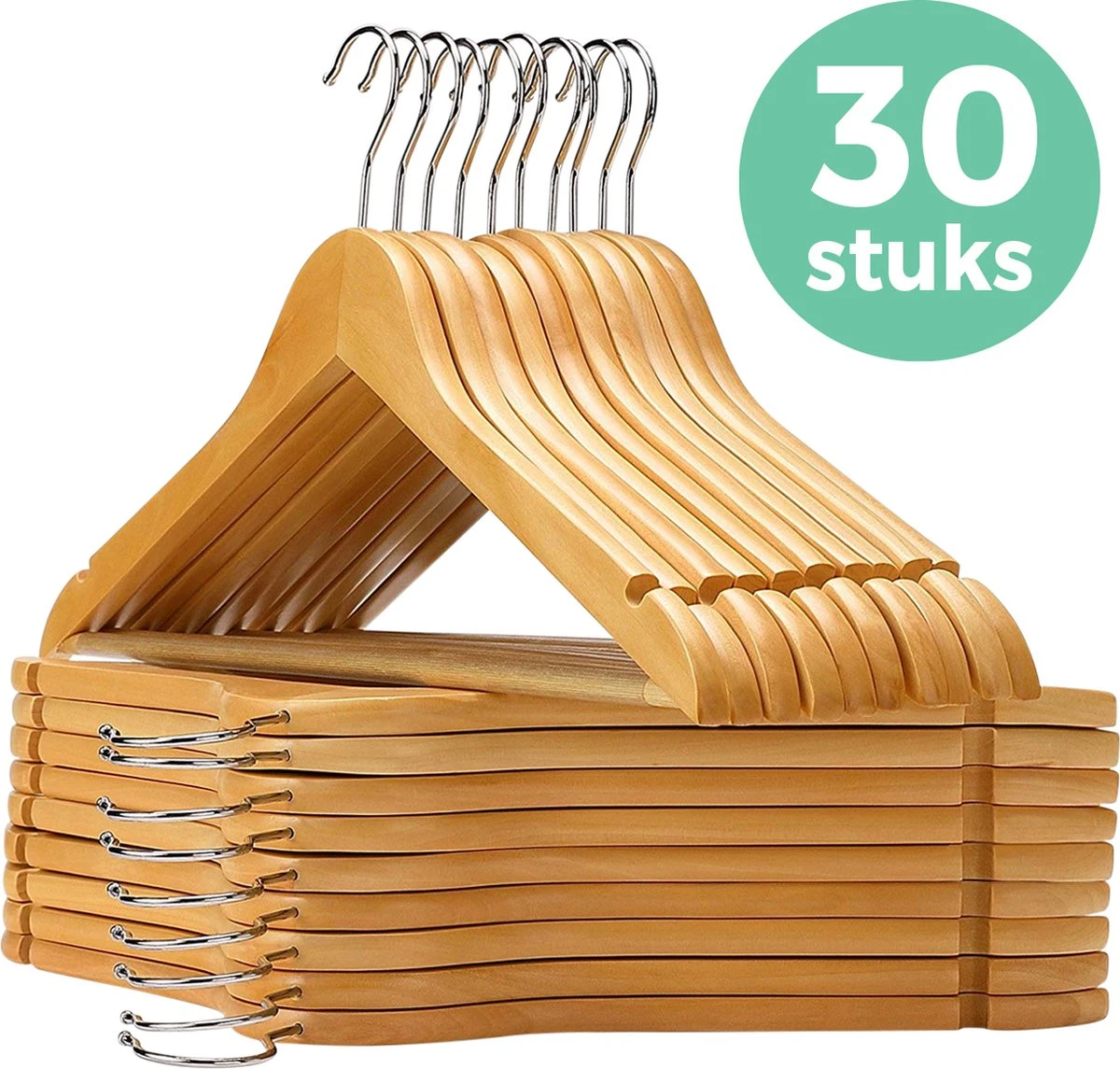 LifeGoods Kledinghangers - Met Broeklat - Hardhout - Natural - 30 Stuks 3 LifeGoods Kledinghangers - Met Broeklat - Hardhout - Natural - 30 Stuks
