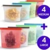 Siliconen Vershoudzakken - Set Van 8 ( 4x 1000ML + 4x 1500ML) -(Transparant, Rood, Groen, Blauw) - Duurzaam - Herbruikbaar - Vries & Hitte Bestendig - Meal Prep - Opbergzak Maatbeker Meal Prep Container -Thuisopslag 1200x1151