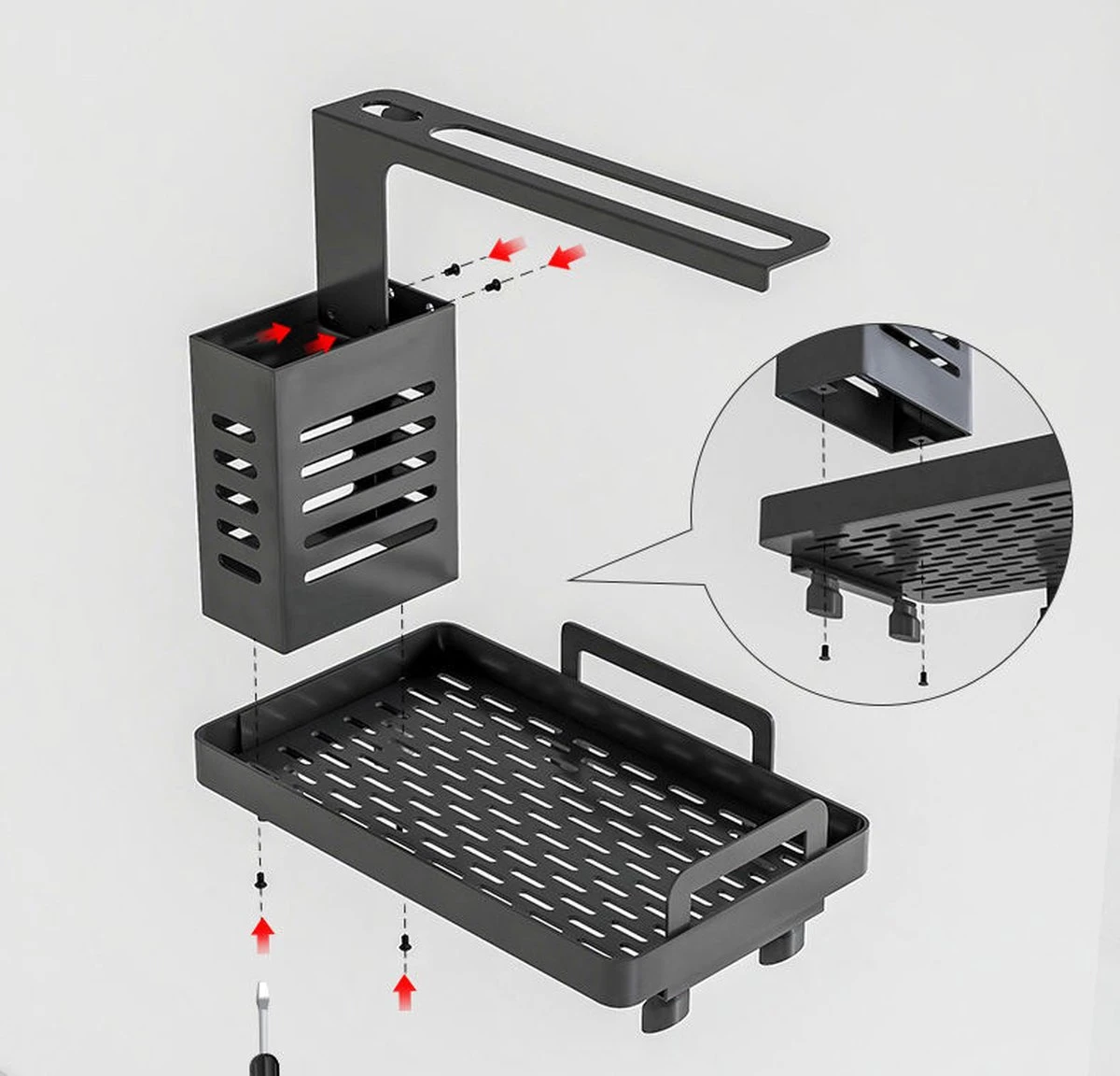 AlShiha® Vaatdoekhouder - Gootsteen Organizer - Aanrecht Organiser - Afdruiprek - Keuken Organizers - Sponshouder - Zwart 10 AlShiha® Vaatdoekhouder - Gootsteen Organizer - Aanrecht Organiser - Afdruiprek - Keuken Organizers - Sponshouder - Zwart - Afbeelding 8