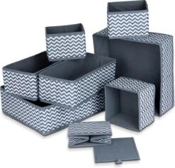 LifeGoods Lade Organizer Kast En Badkamer - 8 Stuks - Multi-inzetbaar - S/M/L - Grijs En Zwart Print
