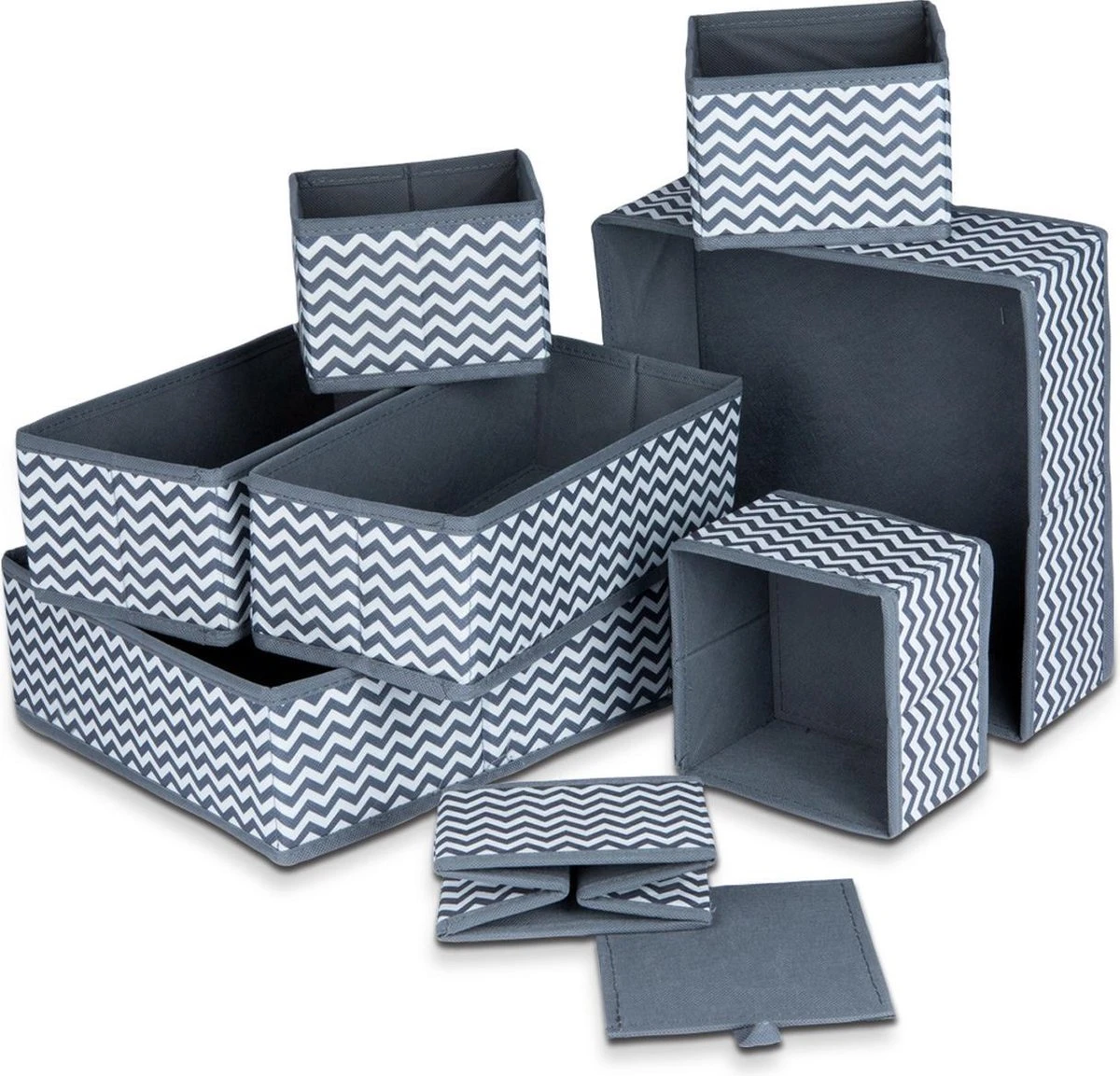 LifeGoods Lade Organizer Kast En Badkamer - 8 Stuks - Multi-inzetbaar - S/M/L - Grijs En Zwart Print 3 LifeGoods Lade Organizer Kast En Badkamer - 8 Stuks - Multi-inzetbaar - S/M/L - Grijs En Zwart Print