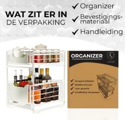 GEON - Gootsteenkast Organizer - Keukenkast Organizer - Gootsteenrek - Badkamer Organizer - Wit/Zwart -Thuisopslag 1200x1153 2