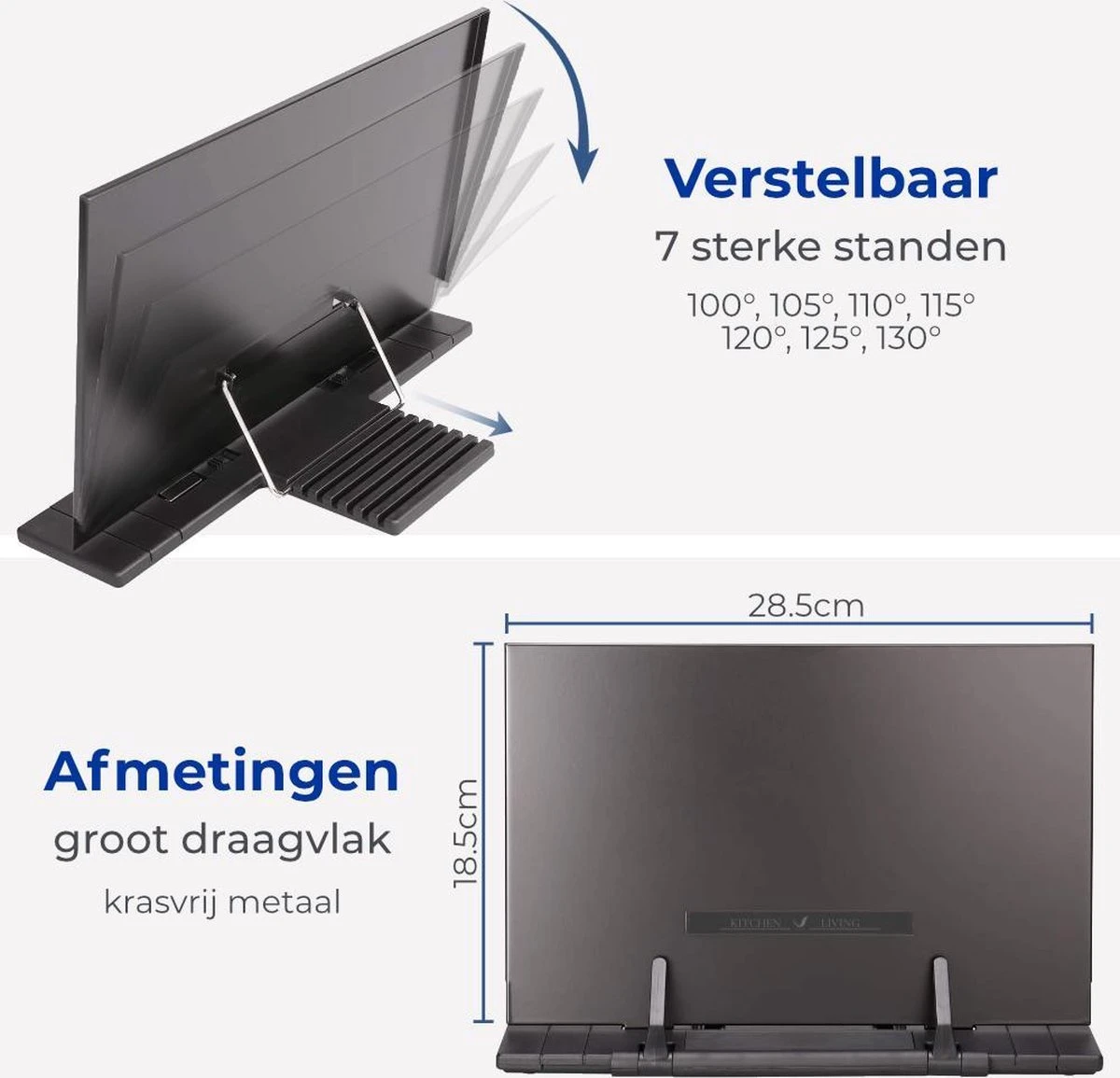Soothe 7-Traps Verstelbare Boekenstandaard – Kookboekstandaard – Boekenhouder – Tablethouder – Documentenhouder – Zwart Metaal 9 Soothe 7-Traps Verstelbare Boekenstandaard – Kookboekstandaard – Boekenhouder – Tablethouder – Documentenhouder – Zwart Metaal - Afbeelding 7
