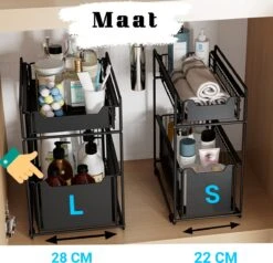 AlShiha® Organizer - Large(zwart) - Ladekast - Kast Organizer - Gootsteenkast Organizer - Aanrecht Organiser - Opbergrek - Keukenkast Organizer - Keuken Organizer - Gootsteen Organizer - Ladesysteem - Ladeblok - Keukenrek