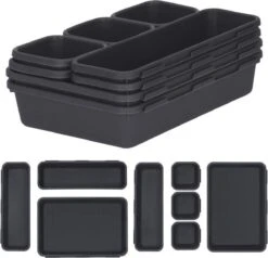 Merkloos Springos Lade Organizer | Opbergbakjes | Lade Verdeler | Voor Keuken En Bureau | Badkamer | Lade Bakjes | Make Up Organizer | 8 Delen | Antraciet