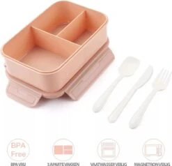 Consumerce® Premium Lunchbox Met 3 Vakken En Bestek Roze – Lunchbox Volwassenen – Japanse Bento Box – Lunchbox Kinderen – Lunchbox Volwassenen Compartimenten – Brooddoos Volwassenen – Broodtrommel – Lunchtrommel – Salade Lunchbox – Saladebox -Thuisopslag 1200x1156