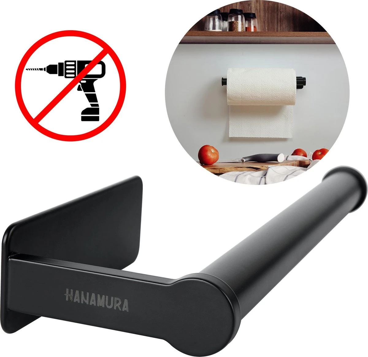 Hanamura Keukenrolhouder - Zelfklevend - Hangend - Zwart 3 Hanamura Keukenrolhouder - Zelfklevend - Hangend - Zwart
