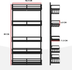 Soome Viljo - Kruidenrek Ophangbaar - Keukenrek - Wandrek - Keuken Organizer - 5 Laags - Verstelbaar - Staal - Zwart - H85xB42.5cm 16 Soome Viljo - Kruidenrek Ophangbaar - Keukenrek - Wandrek - Keuken Organizer - 5 Laags - Verstelbaar - Staal - Zwart - H85xB42.5cm -Thuisopslag 1200x1163 2