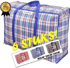 De Snuffelaar® - Grote Tassen - 6 Stuks - Mix Kleuren -Big Bag XXXL - Sterke Brede Band - Dubbele Runners - Dikker Materiaal -Hoge Kwaliteit PP - Gaat Langer Mee
