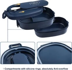 OITUGG Lunchbox Volwassenen: 2-laags Bento Box 1550 Ml Voor Mannen Vrouw - 3-vaks Lunchbox Met Bestek - BPA-vrije Plastic Lunchbox Geschikt Voor Kantoorschool - Magnetronbestendig Vaatwasmachinebestendig (blauw) -Thuisopslag 1200x1165