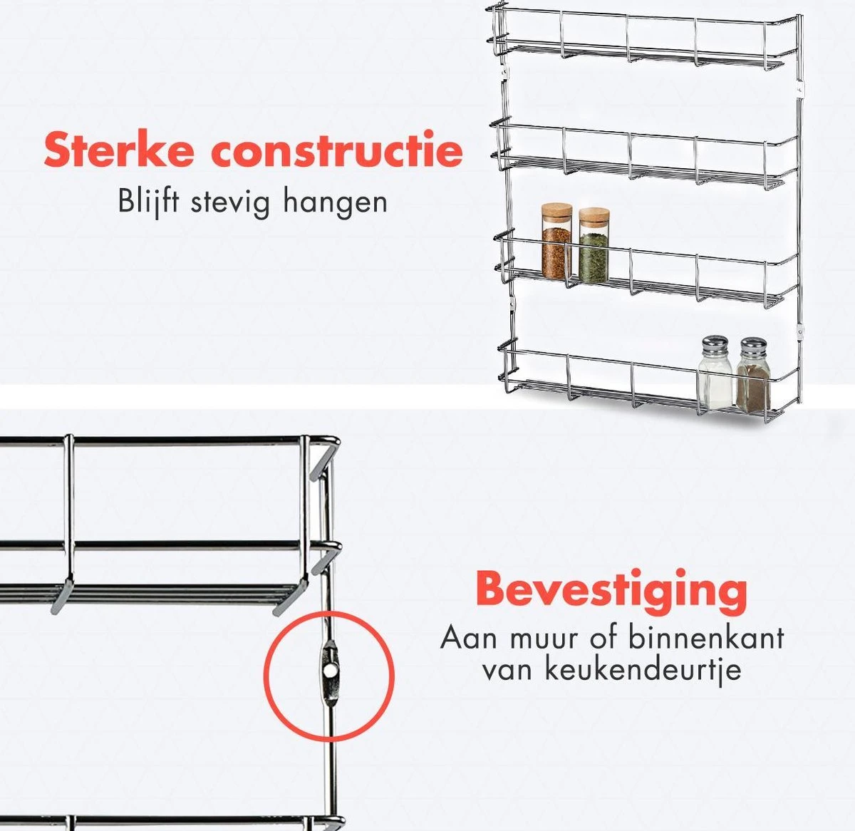 KitchenBrothers Ophangbaar Kruidenrek Voor 32 Kruidenpotjes - Spice Rack – Keuken Rek - Kruiden Organizer - Specerijen Opbergen - 4 Laags - 40 X 6.3 X 50 Cm - RVS 7 KitchenBrothers Ophangbaar Kruidenrek Voor 32 Kruidenpotjes - Spice Rack – Keuken Rek - Kruiden Organizer - Specerijen Opbergen - 4 Laags - 40 X 6.3 X 50 Cm - RVS - Afbeelding 5