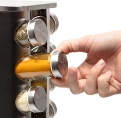 Pazzo Goods - Kruidenrek Staand - Kruidenrek Met Potjes - Zilver - RVS - Kruidenrek Draaibaar - 20 Kruidenpotjes - Inclusief Stickers & Stift - Kruiden Carrousel -Thuisopslag 1200x1166